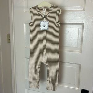 NWT Kate Quinn Brown & Beige Striped Jumper Romper Sleeveless Button Front